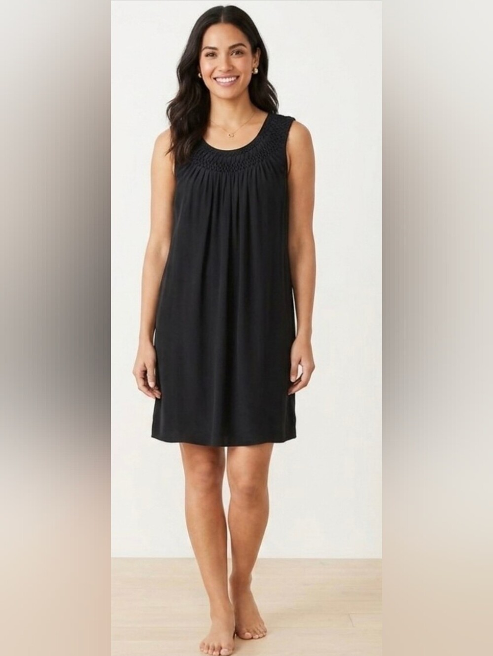 J. Jill Black Women  100% Silk Smocked Neckline Sleeveless Shift Dress Size S
